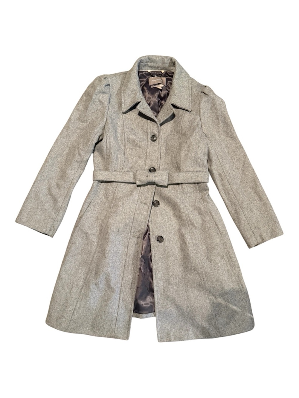 Banana Republic Grey Long Italian Wool Fit & Flare Coat with Bow Belt